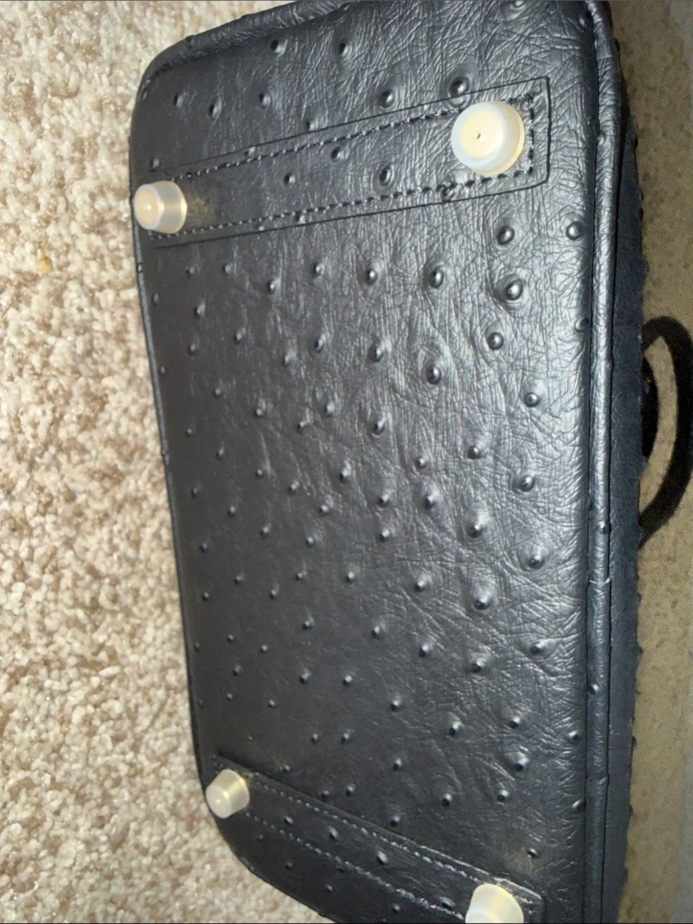 Black Ostrich-Texture Top Handle Bag with Gold Hardware 20cm